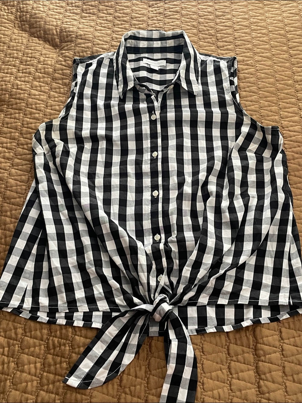 Charter Club Gingham Button-front tie front top
